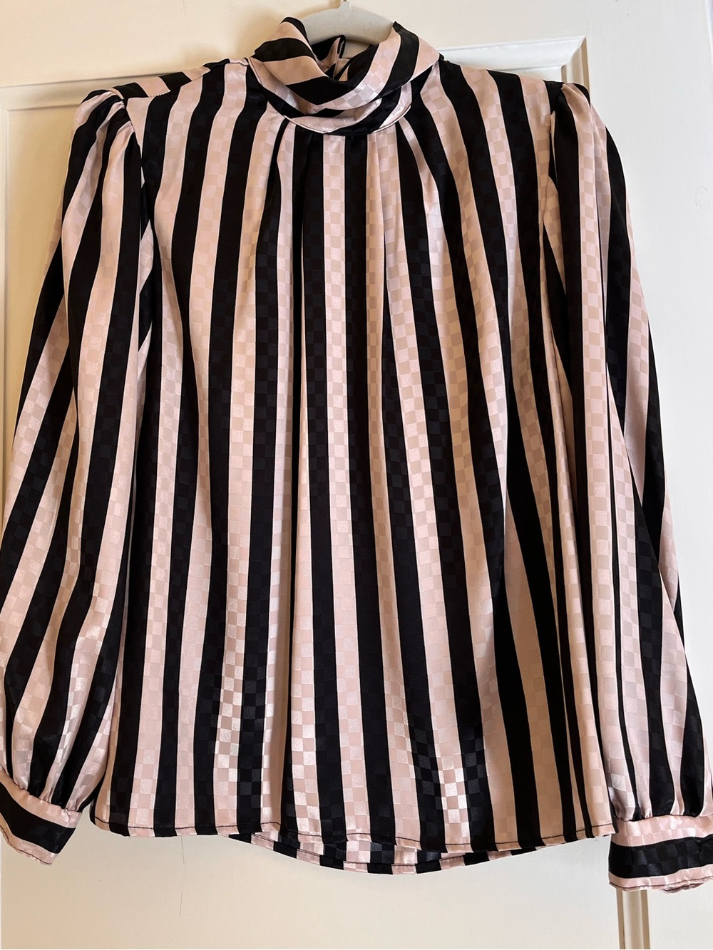 Vintage Bretton Place Striped High Neck Blouse | Size 10 | Made in USA